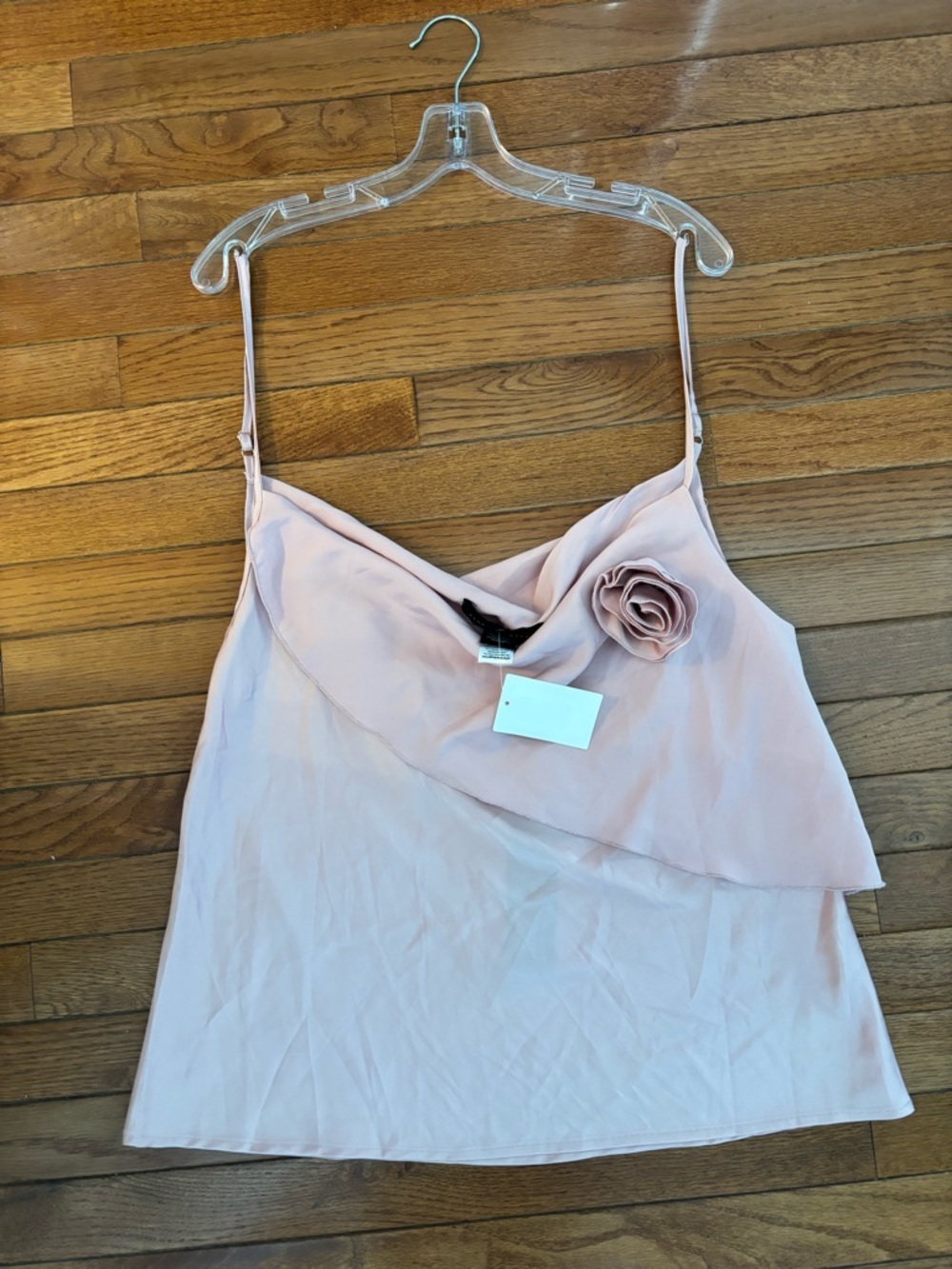 Know One Cares Blush Pink Rosette Cami Tank Top w/ Adjust Straps, Size XL, NWT